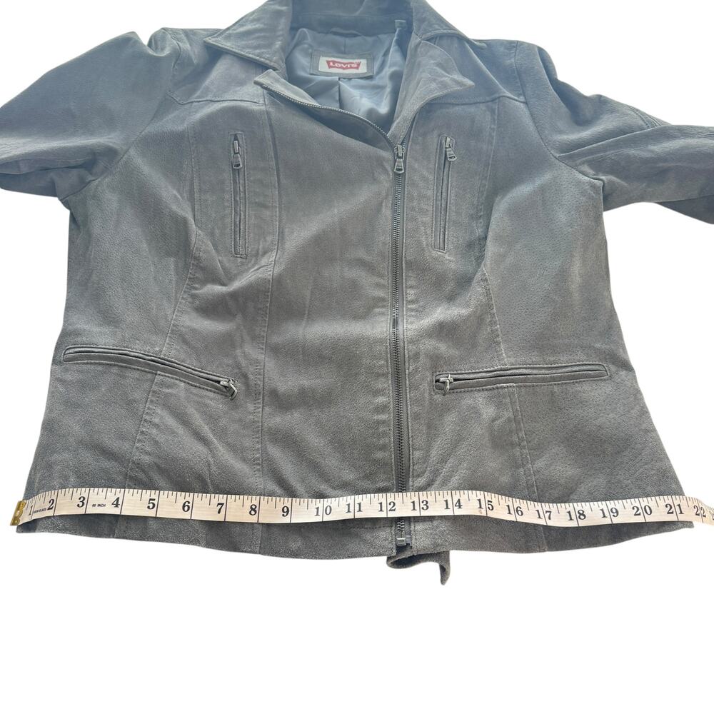 Levi’s Brushed Suede 100% Leather Moto Jacket Grey Women’s Plus Size 1X Biker - Picture 11 of 14